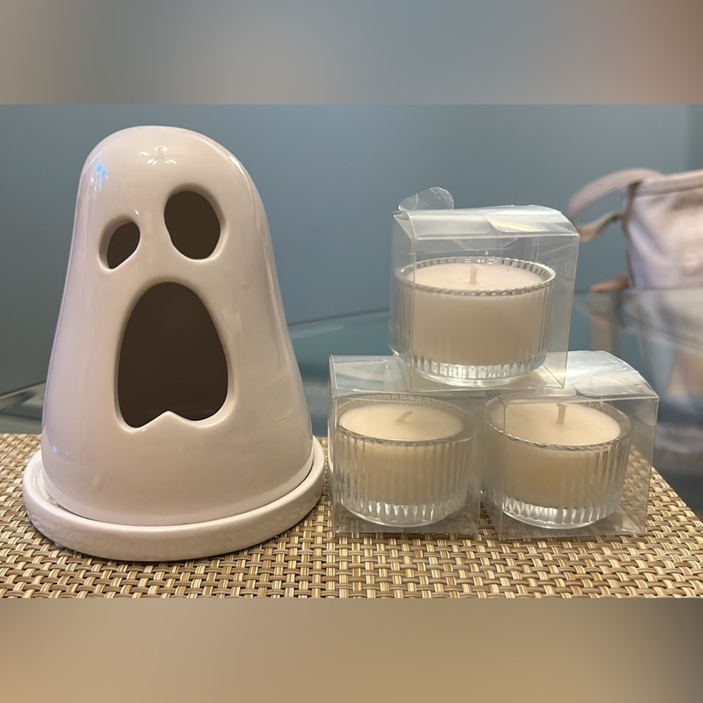 Ghost Tea Light Candle Holder and 3 Tea lights